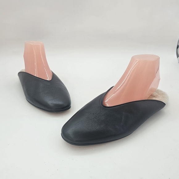 Le Monde Beryl Regency Black Lambskin Leather Shearling Mules Women’s Size 40.5 - Picture 5 of 11